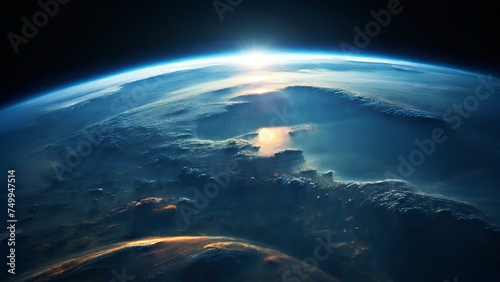 blue sunrise, view of earth of space
