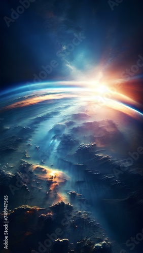 blue sunrise, view of earth of space 