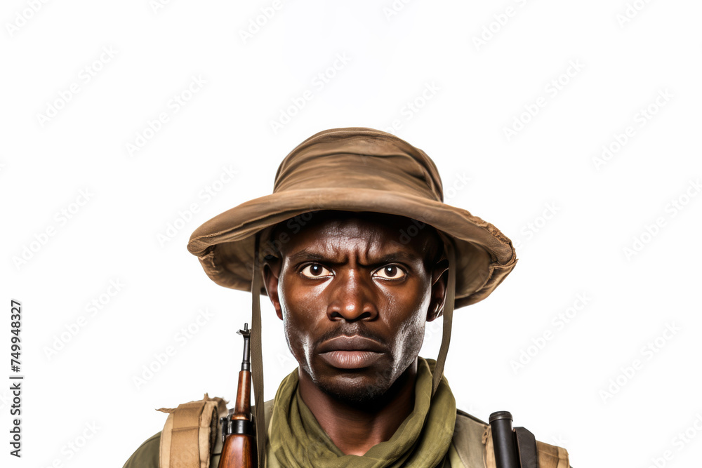 Fototapeta premium Standing tall in his safari uniform, a Male zookeeper's portrait is isolated against a solid background, embodying his commitment to caring for animals.