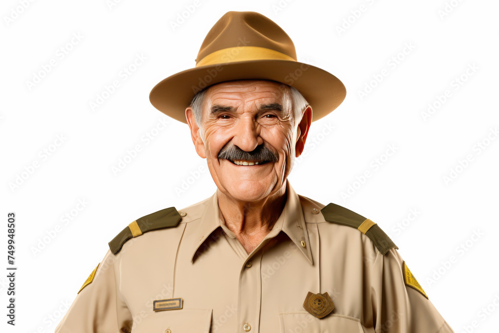 Standing tall in his safari uniform, a Male zookeeper's portrait is isolated against a solid background, embodying his commitment to caring for animals. Standing tall in his safari uniform, a Male zookeeper's portrait is isolated against a solid background, embodying his commitment to caring for animals.