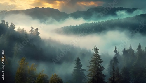 poranna mgła w górskim lesie