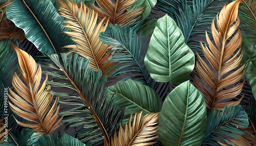 seamless pattern with tropical beautiful leaves exotic background