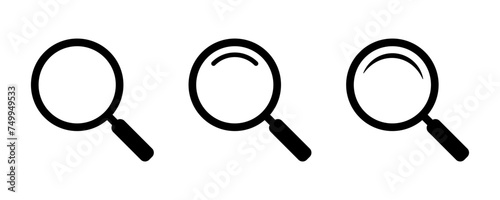 Magnifying glass icon, vector magnifier or loupe sign. Web search icon.