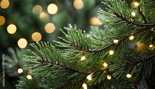pattern with green branches with pine illuminated garlands lights soft focus