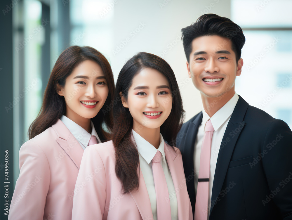 Portrait of three asian business men and woman are standing with a confidence at the company Portrait of three asian business men and woman are standing with a confidence at the company