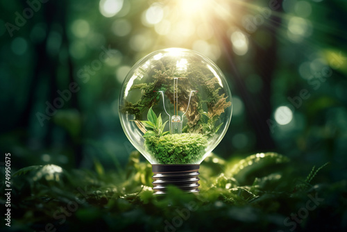plant inside a light bulb  renewable energy light bulb with green energy