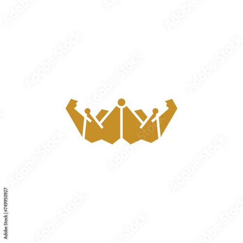 Crown and muscular arm creative logo design.
