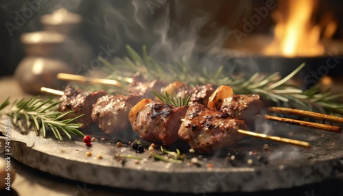 arrosticini italian lamb kebabs with rosemary and spices cooked over a brazier photo