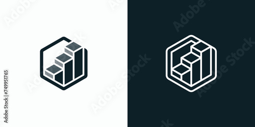 Vector logo design of geometric hexagon shape growth graph with three-dimensional effect modern, simple, clean and abstract style.