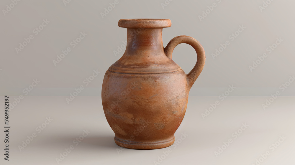 Clay jug with a handle for milk on an isolated gray background