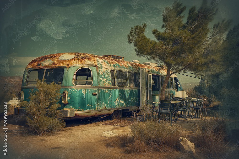 Old mobile home in the desert.