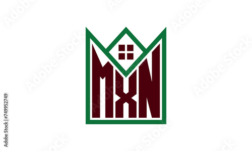 MXN initial letter real estate builders logo design vector. construction, housing, home marker, property, building, apartment, flat, compartment, business, corporate, house rent, rental, commercial