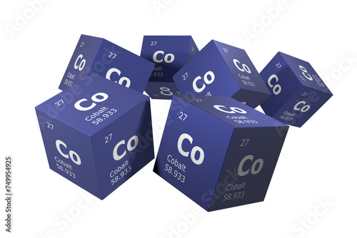 Cobalt, 3D rendering of symbols of the elements of the periodic table, atomic number, atomic weight, name and symbol. Education, science and technology. 3D illustration