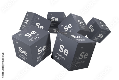 Selenium, 3D rendering of symbols of the elements of the periodic table, atomic number, atomic weight, name and symbol. Education, science and technology. 3D illustration