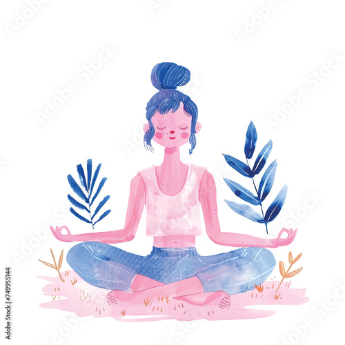 pink and blue pastel colors, minimal details, happy tempera gouache, woman in yoga pose, in the art style