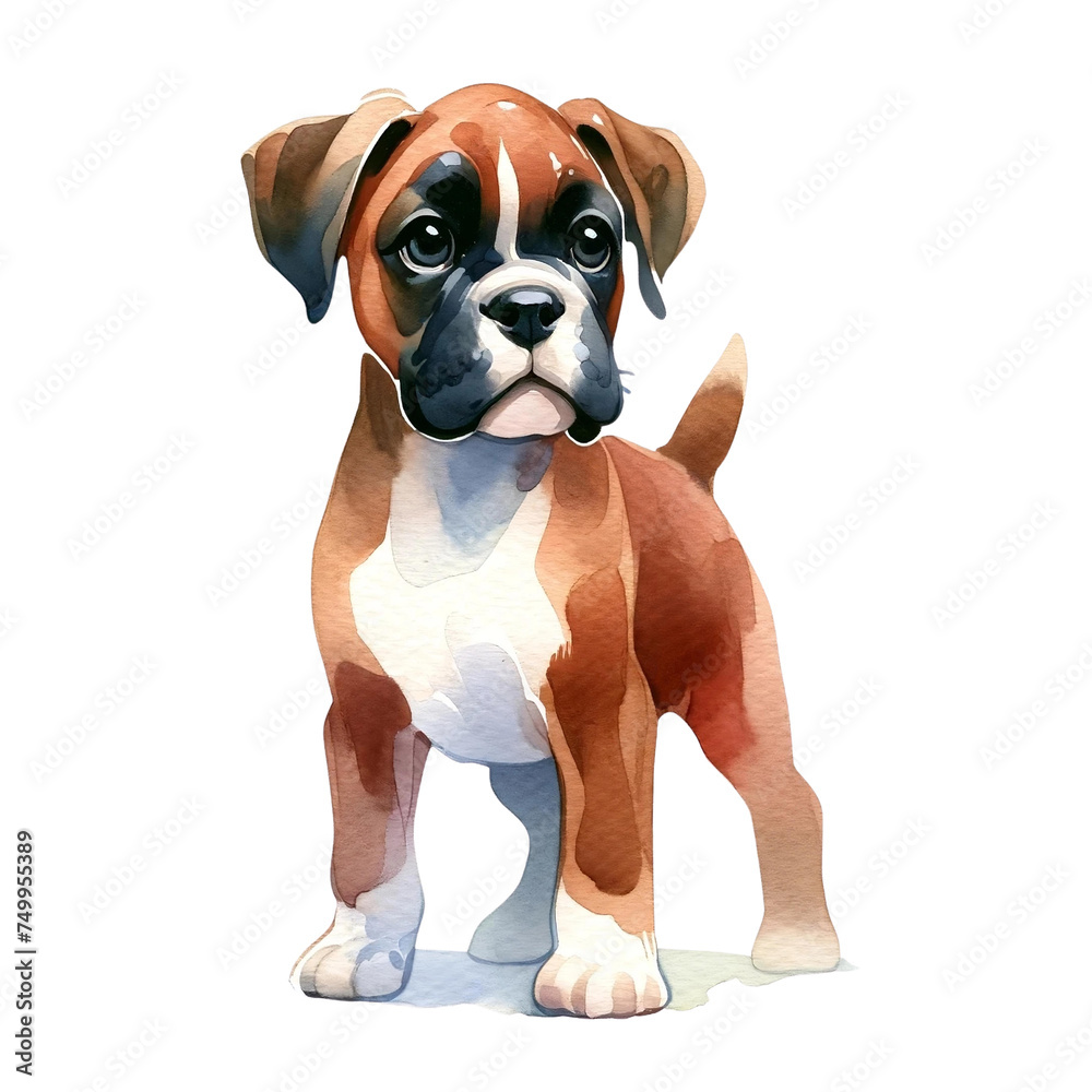 Boxer Puppy Watercolor Illustration
