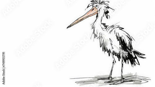 Frazzled Stork Ink Cartoon. Generative AI