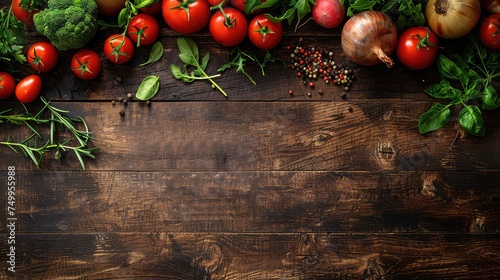 Fresh organic raw vegetables on a wooden table,top view. Healthy food background
