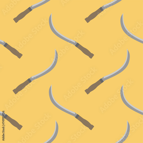 sickle seamless pattern vector illustration. Agriculture garden and farm cultivation equipment seamless pattern.