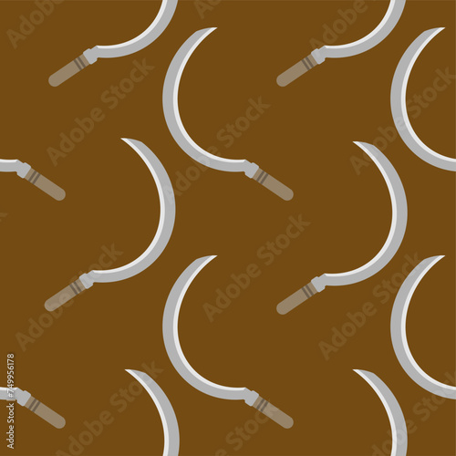 sickle seamless pattern vector illustration. Agriculture garden and farm cultivation equipment seamless pattern.