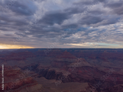 The South Rim of the Grand Canyon National Park, carved by the Colorado River in Arizona, USA. Amazing natural geological formation. The Yavapai Point at sunset.