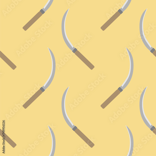 sickle seamless pattern vector illustration. Agriculture garden and farm cultivation equipment seamless pattern.