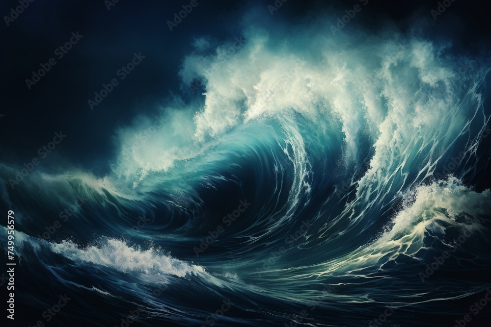 giant tsunami waves, big waves, storms, beautiful, terrible - obrazy, fototapety, plakaty 