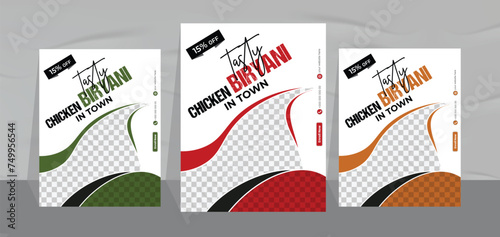chicken biryani flyer design and restaurant fast food menu poster template