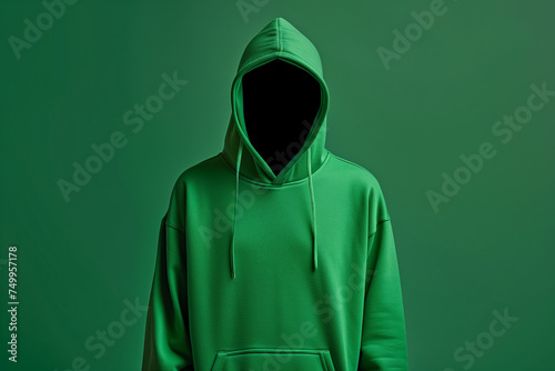 A green hoodie on a simple, solid background. Hoodie mockup. Ghost mannequin