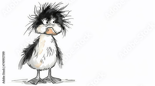 Whimsical Frazzled Goose: Ink Cartoon. Generative AI