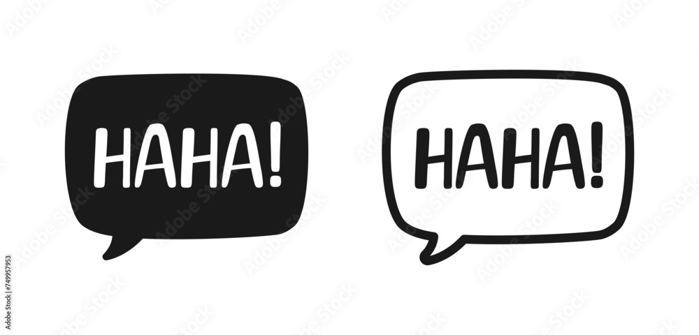 Haha laughing speech bubble sound effect icon. Cute black text lettering outline and silhouette set vector illustration. Haha laughing speech bubble sound effect icon. Cute black text lettering outline and silhouette set vector illustration.