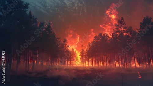 Forest Fire Engulfed in Intense Orange Hues