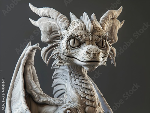 Realistic White Dragon 3D Model in Hyper-Detailed Portrait