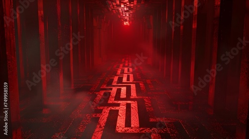 Red Twisted Corridor Monster Walkthrough Wallpaper in Cyber Punk Surrealism Style