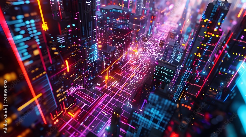 Techno City at Night with Futuristic Neon Lights Techno City at Night with Futuristic Neon Lights
