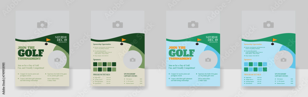 Golf tournament flyer template, vector illustration eps 10 Gold tournament double side or page flyer template