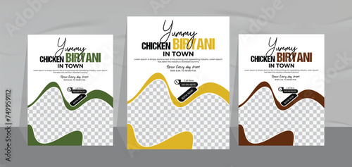 chicken biryani flyer design and restaurant fast food menu poster template