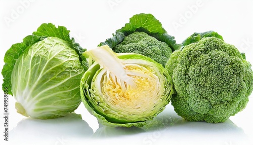 cannonball cabbage set isolated on white background
