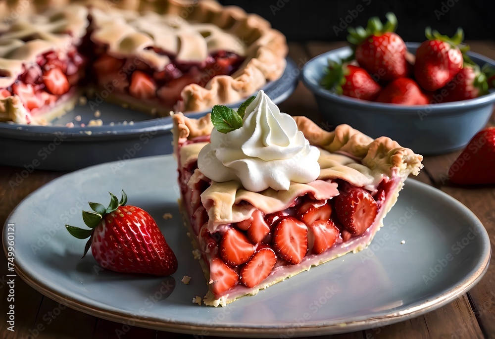 prepared sweet strawberry tart with a sprig of mint.