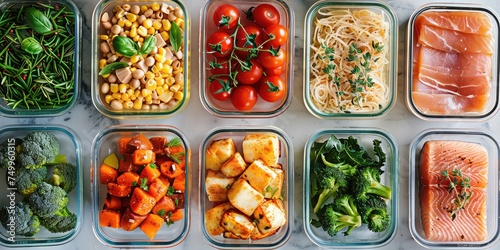Variety of nutritious meal prep containers