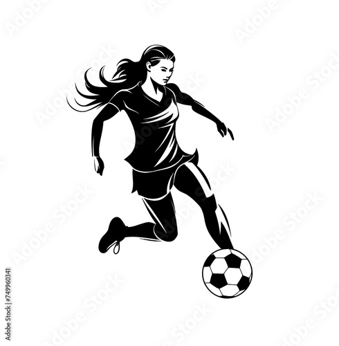Female football player  black and white  white background