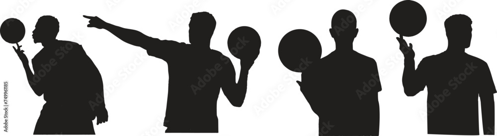 Basketball athlete training vector silhouette, black color isolated on white background
