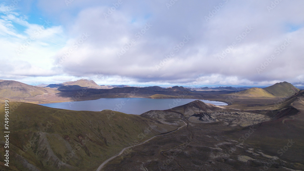 The volcanic crater Stutur in Landmannalaugar highlands next to Frostastadavatn lake. Fjallabak Natural Reserve, Highlands of Iceland.
