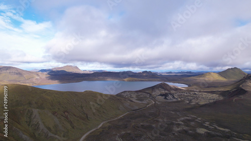 Obraz na płótnie The volcanic crater Stutur in Landmannalaugar highlands next to Frostastadavatn lake. Fjallabak Natural Reserve, Highlands of Iceland. w salonie