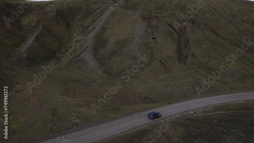 Obraz na płótnie Car driving off-road terrain exploring the Fjallabak Natural Reserve. A 4x4 car driving dirt road traveling in Iceland sightseeing wilderness. w salonie