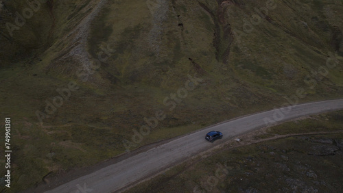Obraz na płótnie Car driving off-road terrain exploring the Fjallabak Natural Reserve. A 4x4 car driving dirt road traveling in Iceland sightseeing wilderness. w salonie