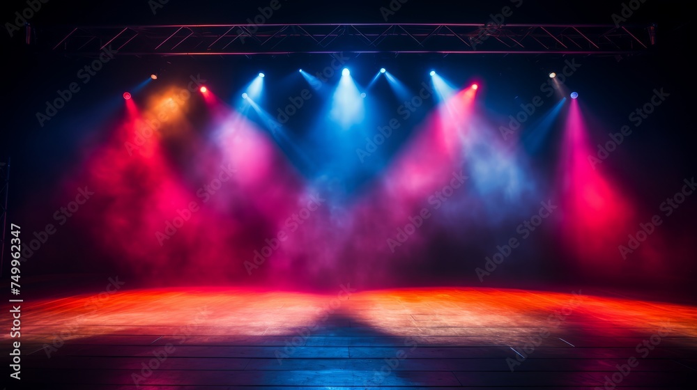 Stage Illuminated With Bright Lights - obrazy, fototapety, plakaty 