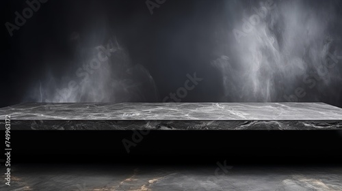 Black and White Marble Table in Dark Room