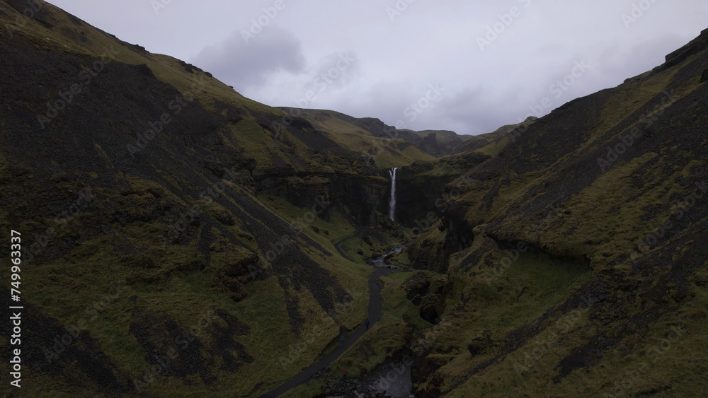 Kvernufoss waterfall is located in South Iceland, near the Skogar Cultural Heritage Museum, and cascades down 98 feet (30 meters) from cliffs made of lava rock.