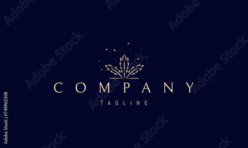 Vector golden logo with an abstract image of a bouquet of three ears of wheat.